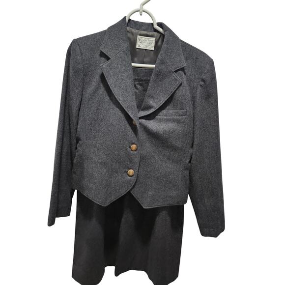 Pendleton Jackets & Blazers - Vintage Miss Pendleton Women's Gray Wool Skirt Blazer Suit Set Size 6